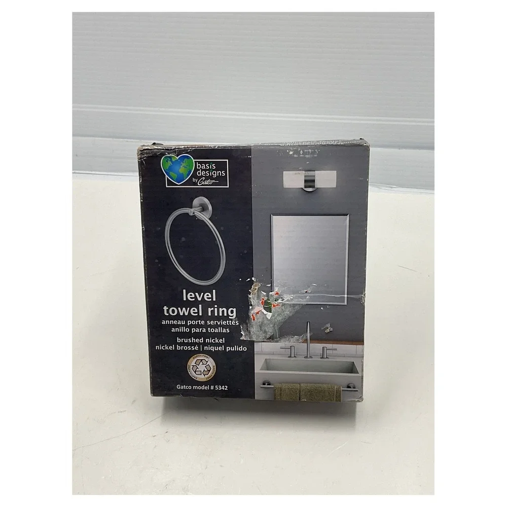 Gatco 5342 Level Towel Ring Brushed Nickel Modern Bathroom Wall Mount NEW